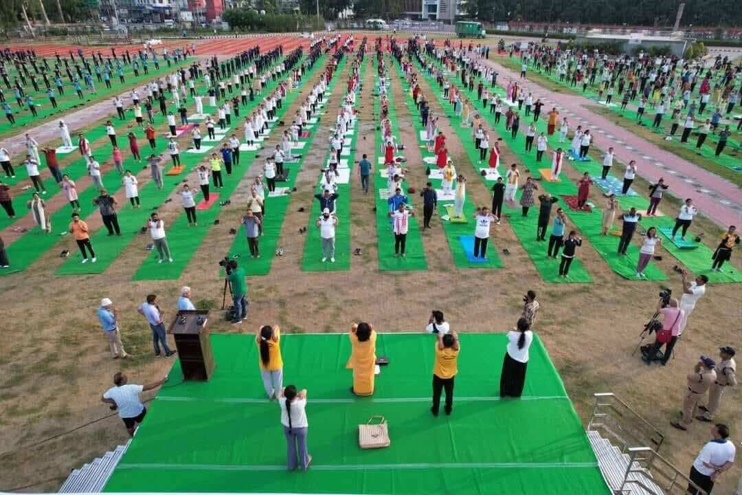 Pranayama session, riverside deck
